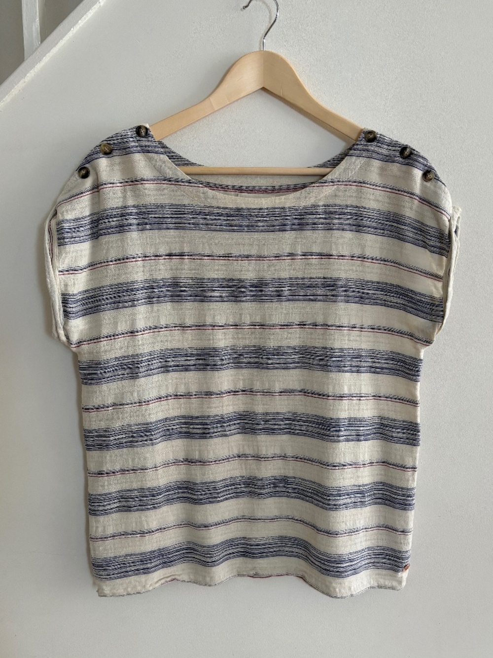 Harris Wilson Classic French Blue & White Striped Top with button detail, small